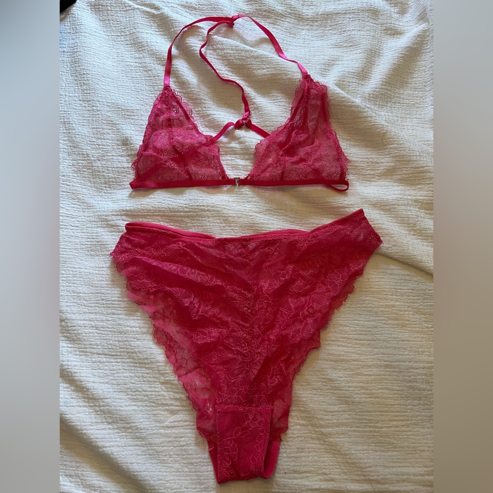 Blush Lace Bralette and Panty Set - Pink